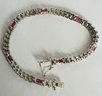 GORGEOUS SIGNED STERLING SILVER PINK SAPPHIRE DIAMOND ACCENT BRACELET