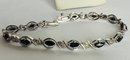 SIGNED FAS STERLING SILVER BLUE SAPPHIRE DIAMOND ACCENT BRACELET