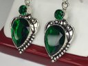 Fantastic Brand New 925 / Sterling Silver Earrings With Teardrop Chrome Diopside - Very Nice - New Never Worn