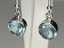 Very Pretty Brand New Sterling Silver / 925 Earrings With Faceted Light Blue Topaz - New Never Worn - Nice !