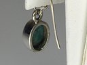 Very Pretty 925 / Sterling Silver Earrings With Round Turquoise - Very Nice - Shepard Hook Mounts - New !