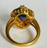 STUNNING GOLD OVER STERLING SILVER PEAR SHAPED BLUE SAPPHIRE AND DIAMOND ACCENT RING