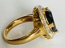 STUNNING GOLD OVER STERLING SILVER PEAR SHAPED BLUE SAPPHIRE AND DIAMOND ACCENT RING