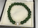 Gorgeous Brand New Bracelet With Genuine Jade Beads With Pearl & Two 14K Gold Beads - Very Nice - NEW !