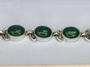 Wonderful Brand New 925 / Sterling Silver Toggle Bracelet With Highly Polished Oval Jade Pendants - New !