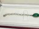 Wonderful Vintage 925 / Sterling Silver Bracelet With Polished Malachite Gemstones - Very Nice Vintage Piece