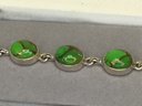 Lovely Brand New 925 / Sterling Silver Toggle Bracelet With Oval Green Turquoise Cabochons - Brand New !