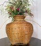 Vessel Shaped Woven Basket With Faux Fauna
