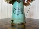 Parisian Chic - Robins Egg Blue Tin Handled Pitcher With Dried Natural Blooms- Maison Motif