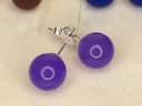 Three Fantastic Pairs Of Jade Quartz Earrings - Violet - Royal Blue And Cabernet With Sterling Mounts !