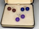 Three Fantastic Pairs Of Jade Quartz Earrings - Violet - Royal Blue And Cabernet With Sterling Mounts !