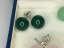 Three Fantastic Pairs Of Jade Quartz Earrings - Pink - Jadite - Spinach Jade With Sterling Mounts - New !