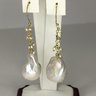 Fantastic Pair Brand New Genuine Baroque / Fireball Pearl Earrings With Sterling With 14K Gold Overlay Mounts