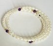 14K GOLD PEARL AND AMETHYST COIL WRAP BRACELET EXPANDABLE