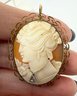 VINTAGE 12K GOLD FILLED SHELL CAMEO WOMAN WEARING DIAMOND NECKLACE BROOCH OR PENDANT