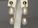 Fantastic Pair Natural Fireball / Baroque Pearl Earrings With 925 / Sterling  14K Gold Overlay Drop Earrings