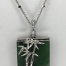 Fabulous 925 / Sterling Silver Necklace With Jade Bamboo Pendant - Very Pretty Piece With 20'
