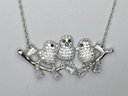 Fabulous Brand New Sterling / 925 Necklace With Adorable Bird Pendant Encrusted With White Zircons / Onyx Eyes