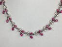 Fabulous Vintage Sterling Silver / 925 Necklace With Pink And White Sapphires - Very Pretty Piece - 16-1/2'