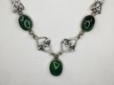 Fabulous Vintage 925 / Sterling Silver Necklace With Jade Cabochons - Very Pretty Piece - 18-1/2' Nice !