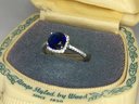 Wonderful Vintage 925 / Sterling Silver Ring With Sapphire Encircled With Sparkling White Zircons - Nice !
