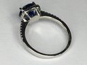 Wonderful Vintage 925 / Sterling Silver Ring With Sapphire Encircled With Sparkling White Zircons - Nice !