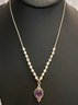 VINTAGE STERLING SILVER AMETHYST AND PEARL NECKLACE