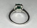 Gorgeous Brand New Sterling Silver / 925 Ring With Emerald Encircled With Sparkling White Zircons - WOW !