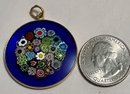 VINTAGE GOLD OVER STERLING SILVER MURANO MILLEFIORI GLASS PENDENT