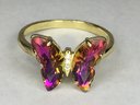 Lovely 925 / Sterling Silver With 14K Gold Overlay With Pink Sapphire Butterfly - Very Nice Piece - NEW !