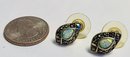 VINTAGE SIGNED STERLING SILVER OPAL AND MARCASITE STUD EARRINGS