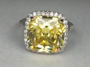 Incredible HUGE Yellow Topaz Cocktail Ring - 925 / Sterling Silver - Encircled / Channel Set White Zircons