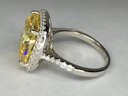 Incredible HUGE Yellow Topaz Cocktail Ring - 925 / Sterling Silver - Encircled / Channel Set White Zircons