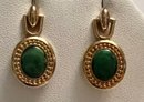 VINTAGE GOLD TONE GREEN AND GOLD TONE REVERSIBLE FLIP EARRINGS