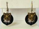 COPPER TONE AND BLACK STONE CAT EARRINGS
