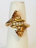 GOLD TONE CITRINE COLOR AND WHITE STONE RING