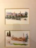 Trio Of Italian Original Watercolors Triple Matted And Framed Behind Glass - Artist Signed