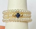 14K GOLD PEARL AND BLUE SAPPHIRE COIL RING