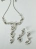 SIGNED COOKIE LEE SILVER TONE RHINESTONE DANGLE NECKLACE AND EARRING SET