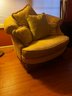 French Inspired Mustard Yellow Upholstered Barrel Chair With Cushions
