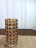 Heavy Cut Crystal Faceted Vase With Amber Accents