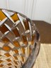 Heavy Cut Crystal Faceted Vase With Amber Accents