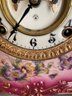 Antique French Style Ansonia Clock Co Floral Pink Ceramic Mantel Clock.