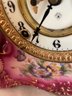 Antique French Style Ansonia Clock Co Floral Pink Ceramic Mantel Clock.