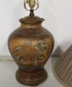Stoneware Lamp With Elephant Motif & Silk Shade