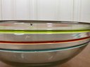 Gorgeous Hand Blown Tri Color Pinstriped Bowl With Pontil