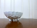 Vintage - Fenton Milk Glass Fruit Bowl With High Relief Fruit Motif And Scalloped Edge