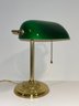 Vintage Green Glass And Brass Bankers Lamp