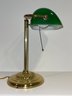 Vintage Green Glass And Brass Bankers Lamp