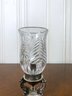 Heavy Cut Crystal Candle Cylinder On Scroll Footed Metal Base